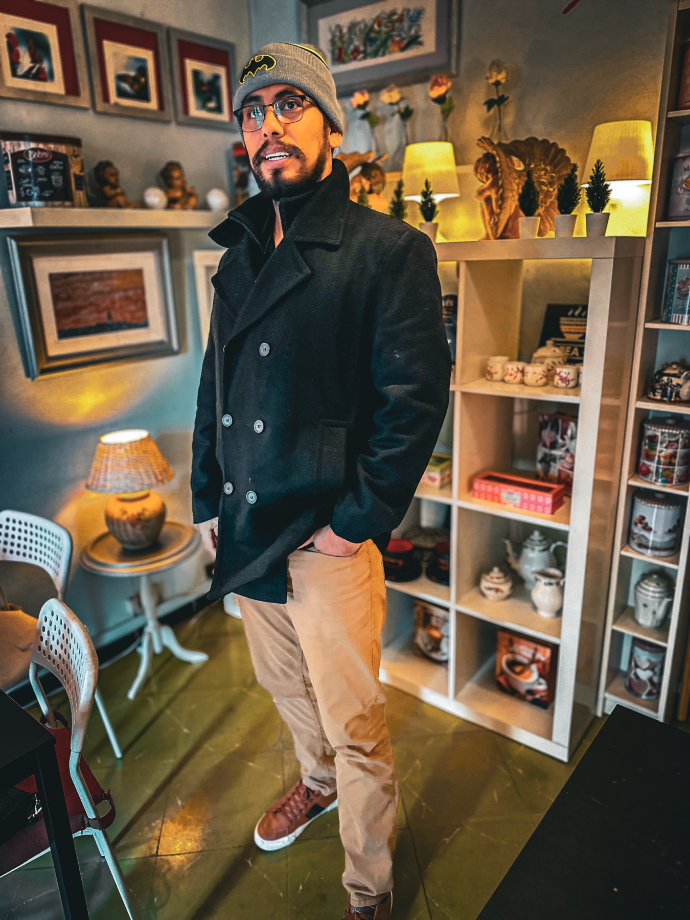 Raul exploring a small, characterful interior