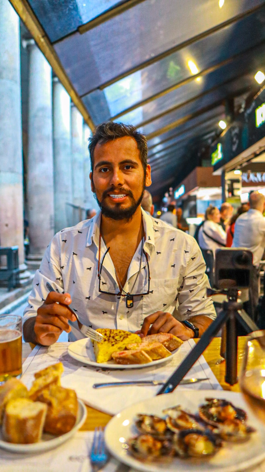 Raul sharing a meal while travelling